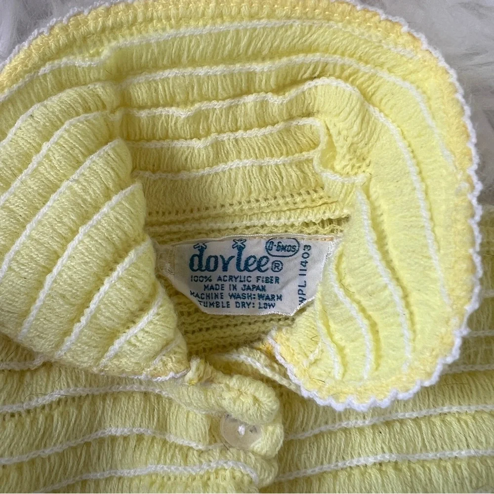 Dov Lee One Piece Knit Vintage Pom Detail Yellow Baby 0-6 Months Made in Japan